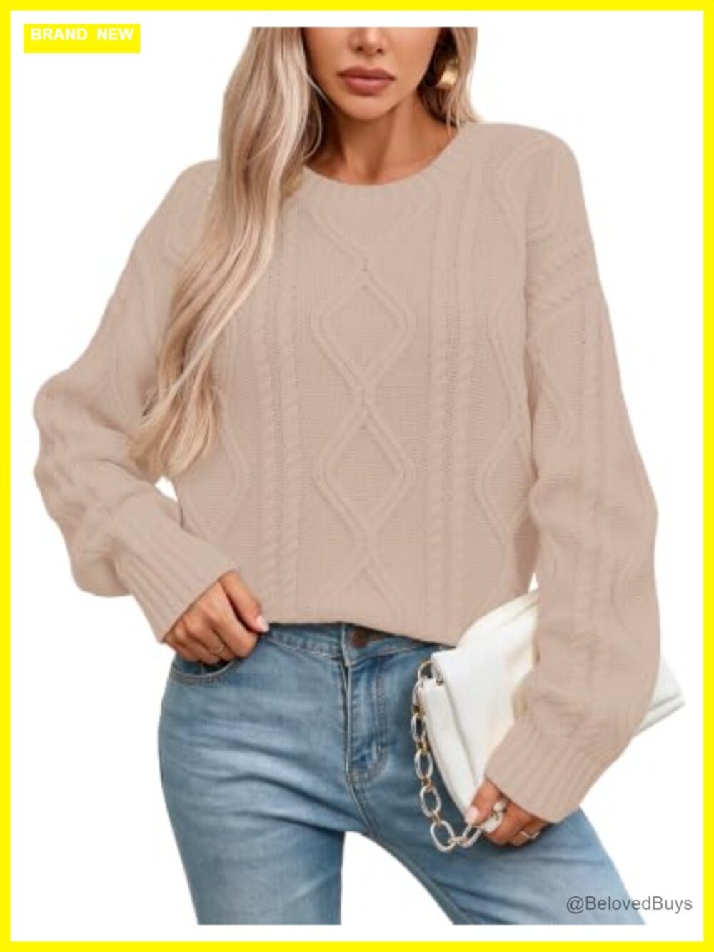 Oversized Chunky Cable Knit Crewneck Long Sleeve Pullover Sweater